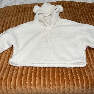 White/cream fluffy cropped hoodie